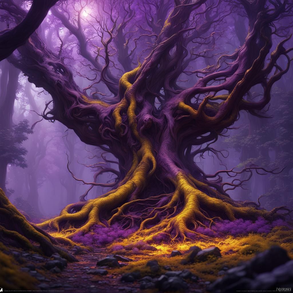 Purple Forest Roots in Dark Fantasy Style