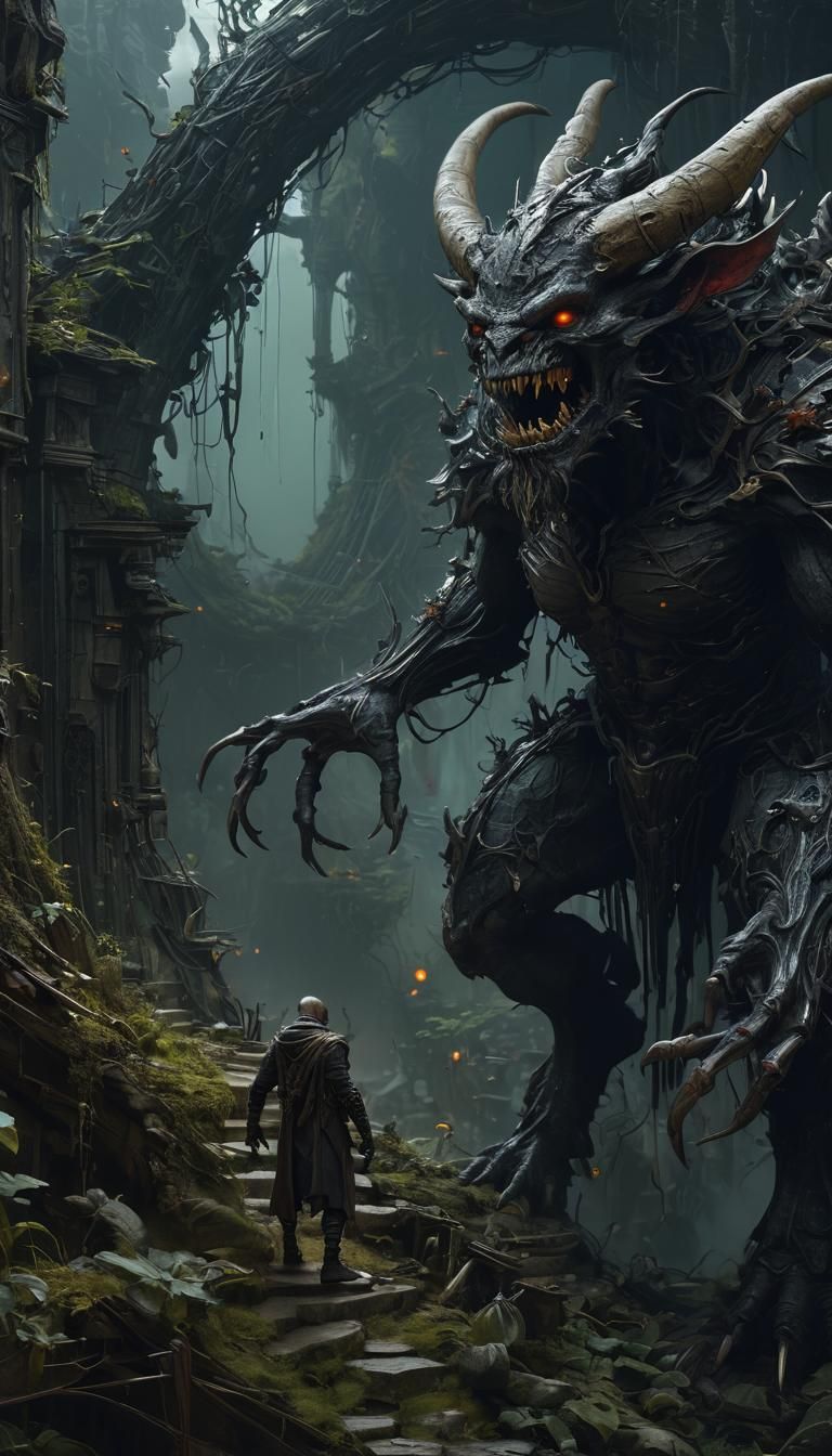 Ethereal Borderlands Demon in a Maze of Intricate Darkness