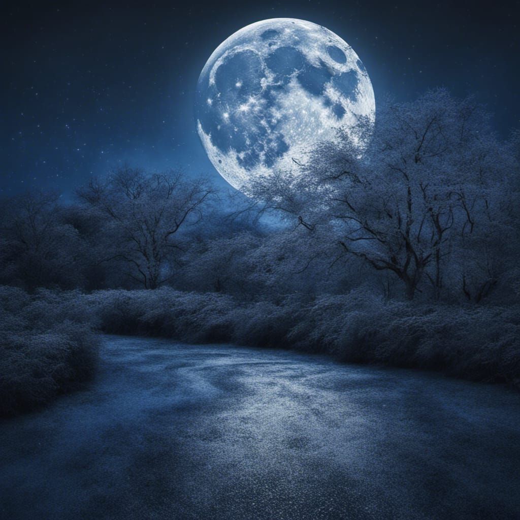 Blue Moon in Pointillism Style, Hyperrealistic
