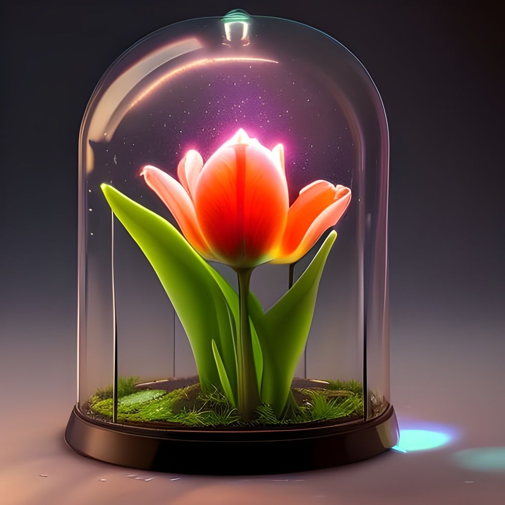 Bioluminescent Tulip in Glass Cloche: Dreamy Digital Art