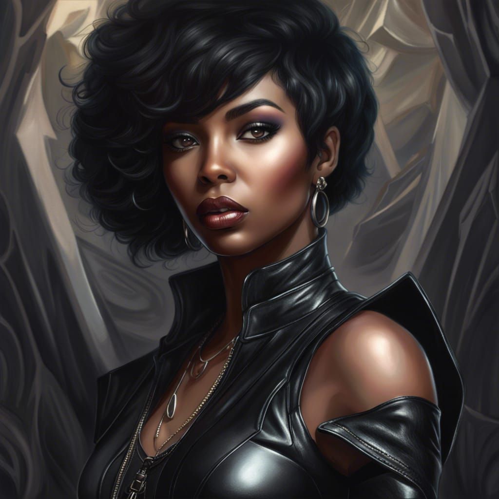 Hard Rock Goddess in Leather, Digital Illustration