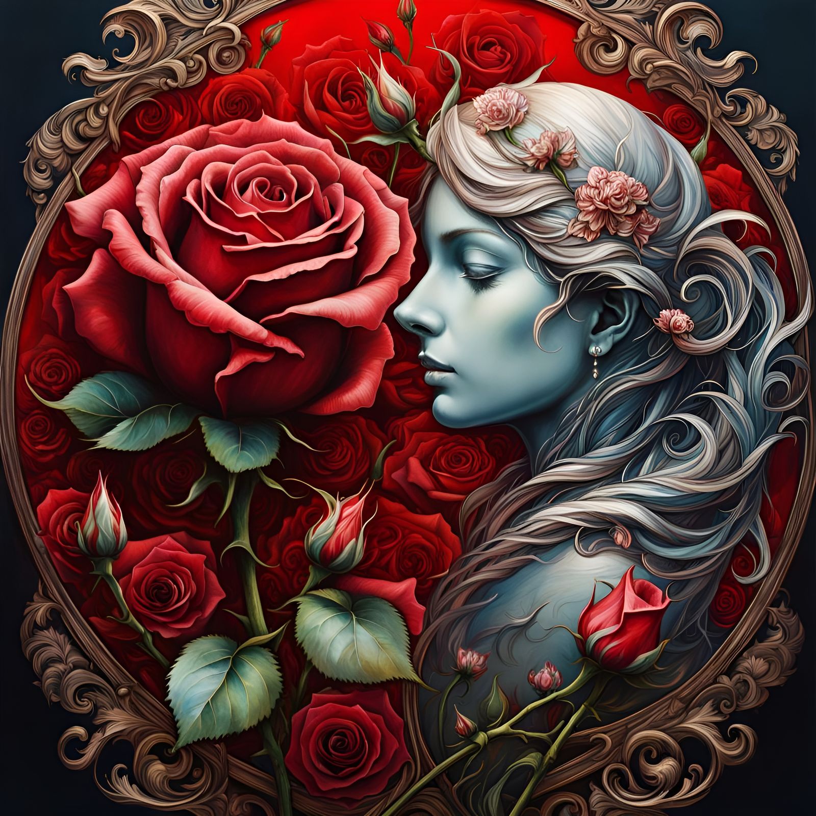 Yin Yang Rosebuds Mascot Logo in Watercolor Style