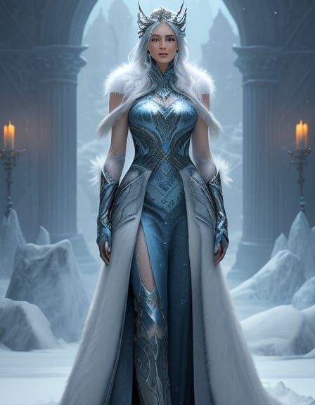 Woman in Snowy Palace: Photorealistic Fantasy Art
