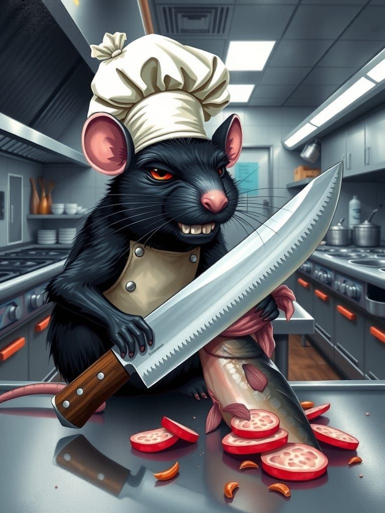 Mysterious Rat Chef in Commercial Kitchen