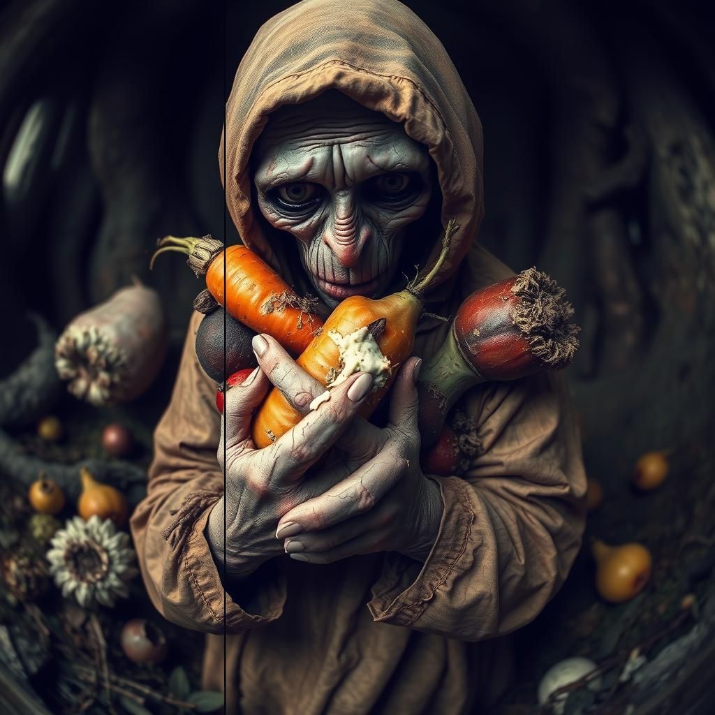 Fantasy Figure with Moldy Food in Dutch Landscape Style