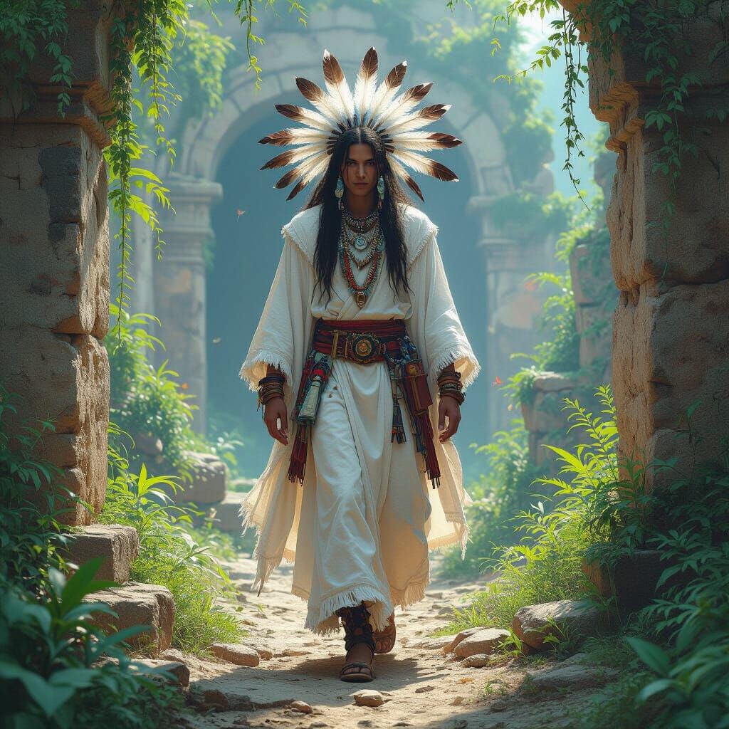 Mystical Shaman Exploring Ancient Ruins
