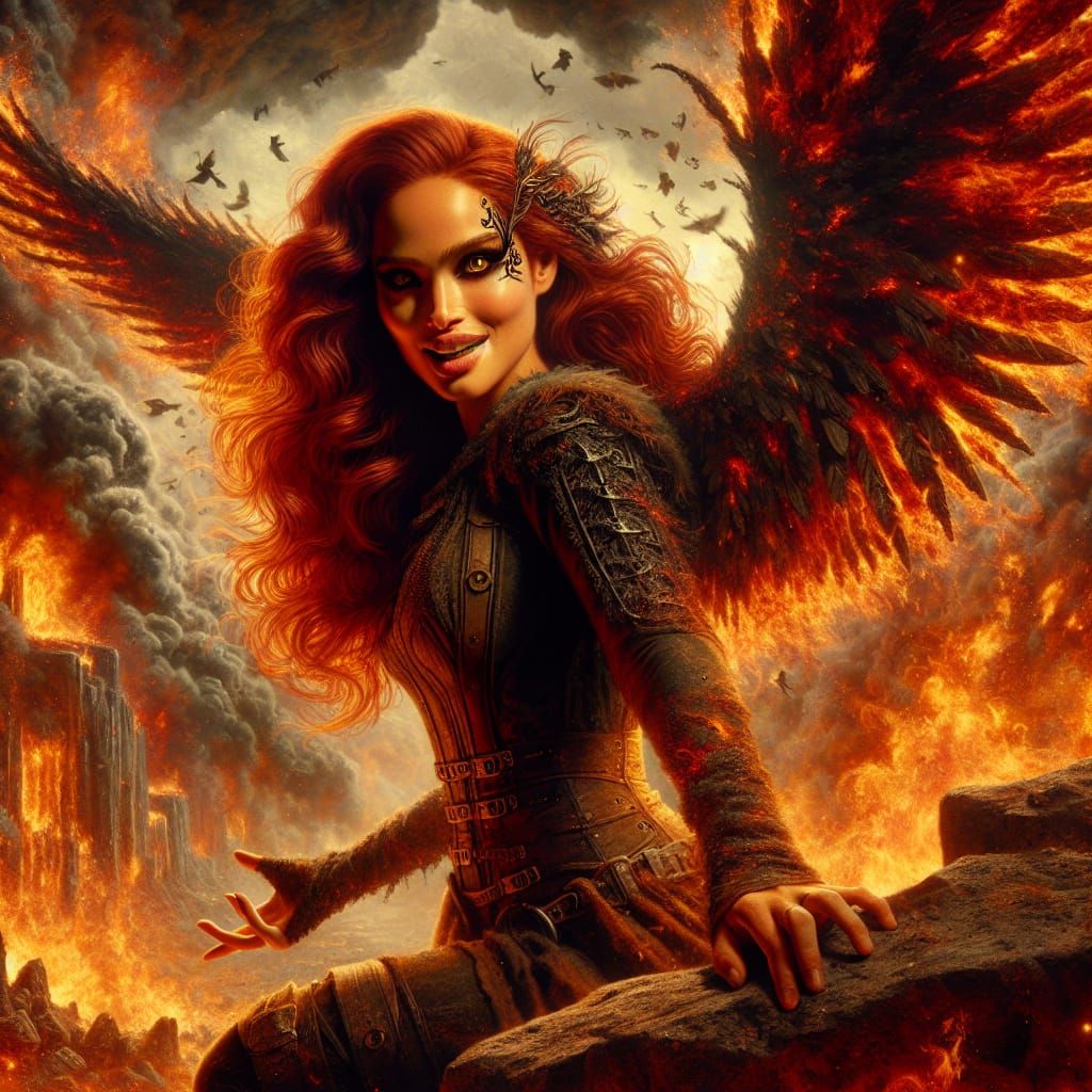 Apocalyptic Beauty: Hispanic Woman with Wings of Fire