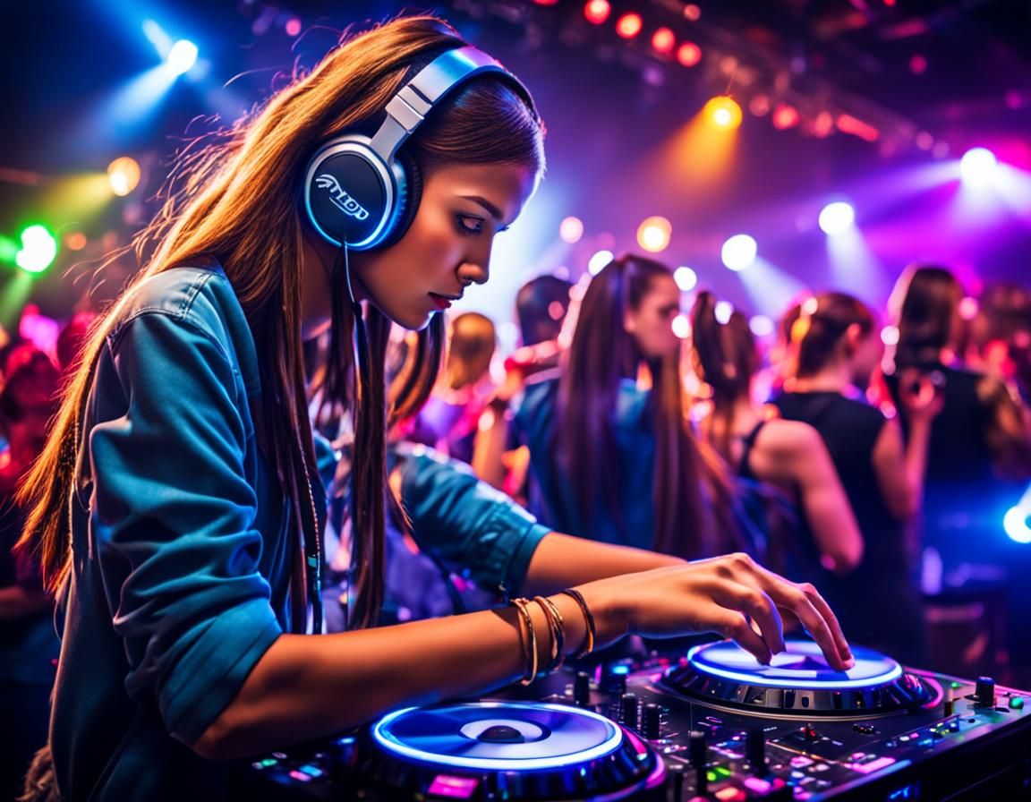 DJ Girl Mixing Music at Nightclub Party