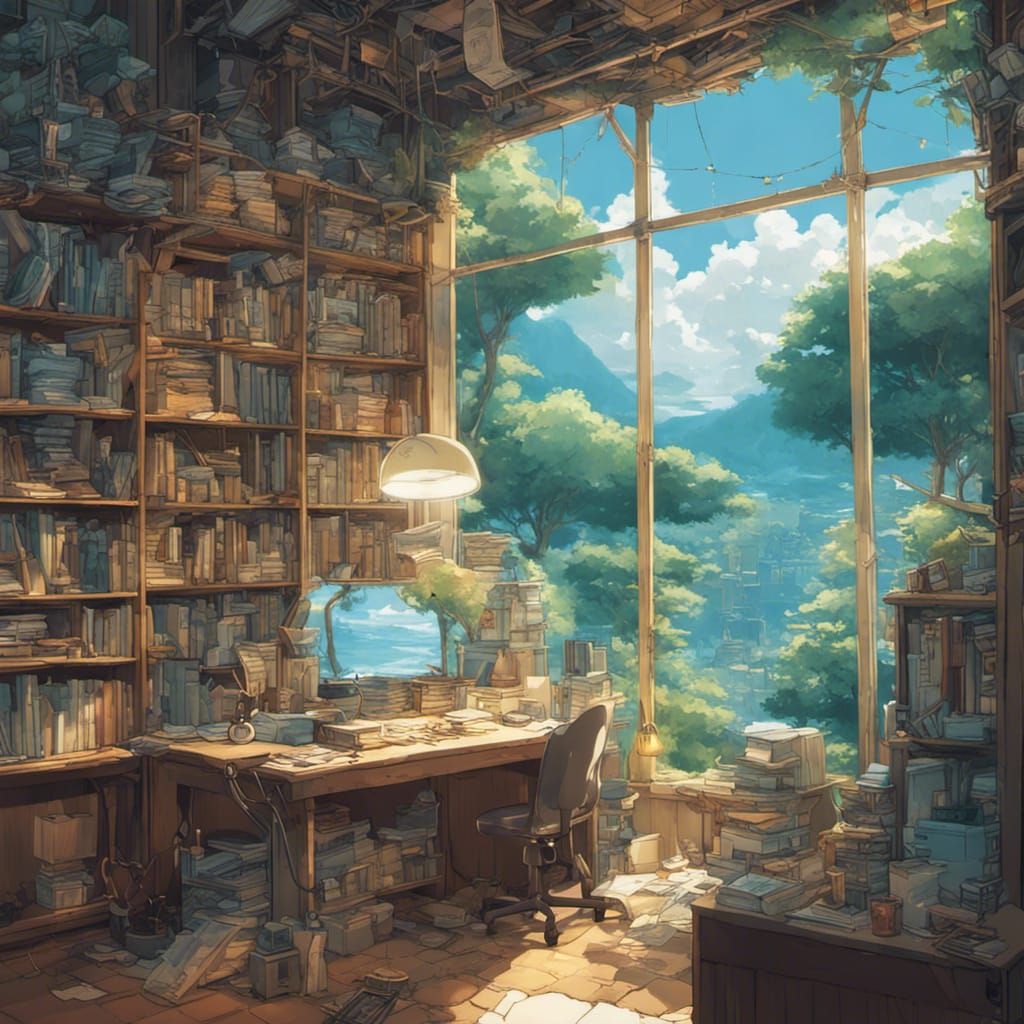 Futuristic Tech Library in Anime Style