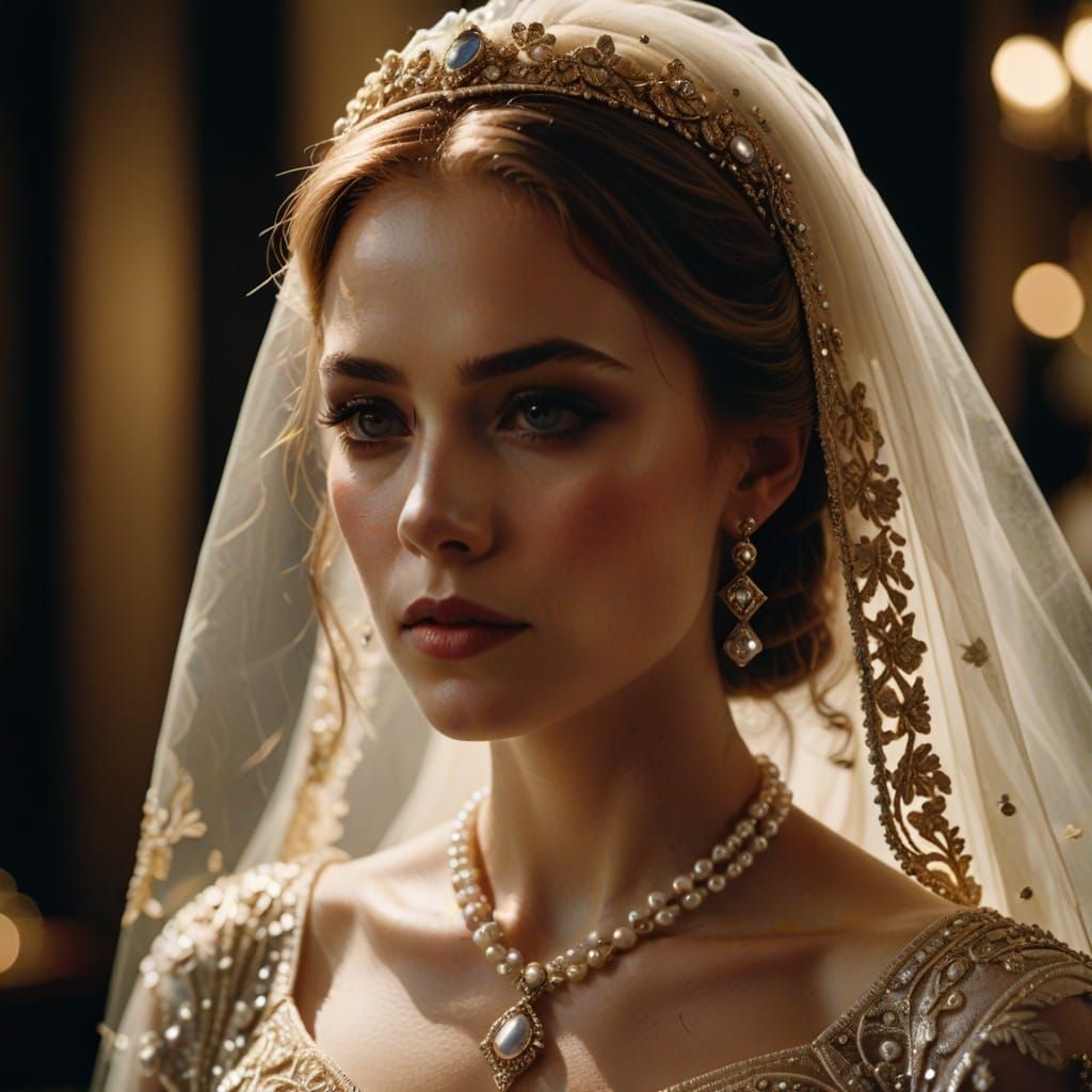 Elegant Bride in Cinematic Wedding Gown