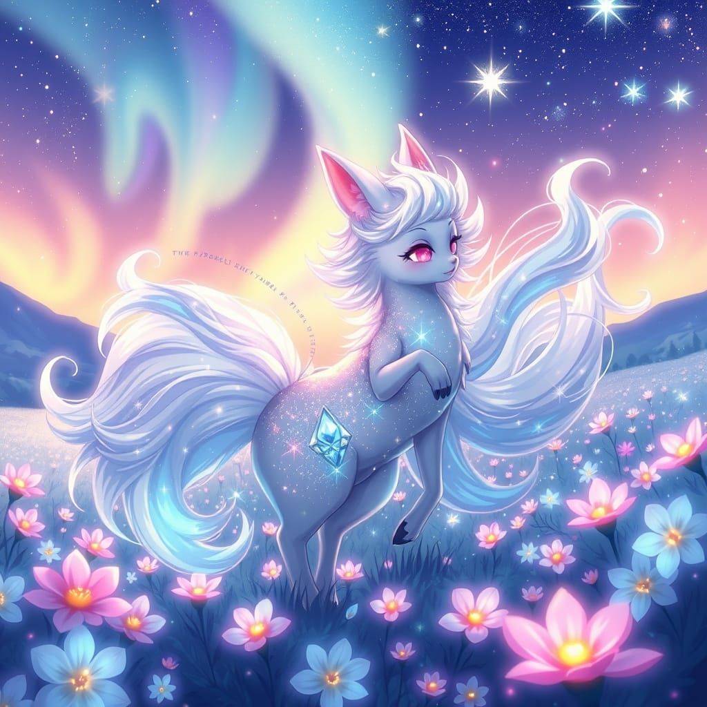 Anime Kitsune Dances Under Aurora Borealis