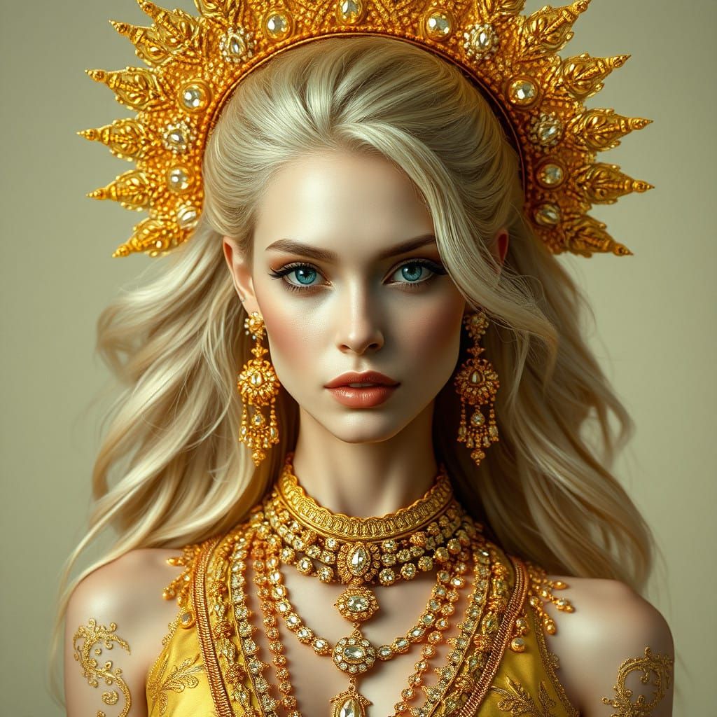 Gilded Goddess of Excess in Opulent Splendor