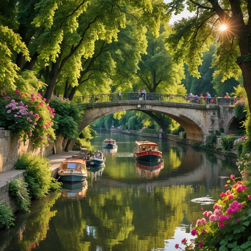 Seine River Boats in Impressionist Style