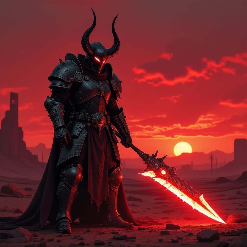 Dieselpunk Barbazu Demon in Apocalyptic Wasteland