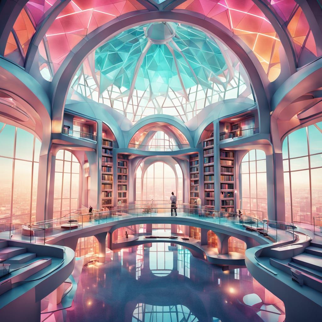Futuristic Dome Library in Surrealist Architecture