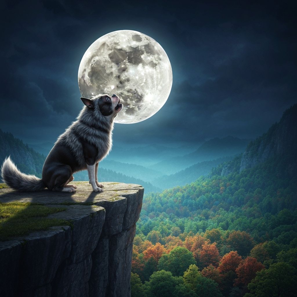 Boston Terrier Howling at Moon in Wolf Costume
