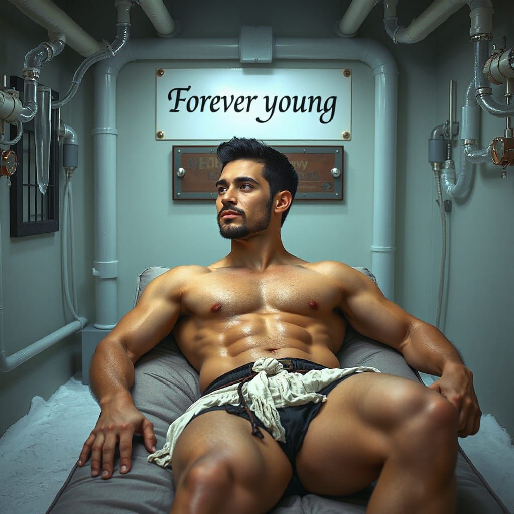 Handsome Muscular Man in a Cold Chamber