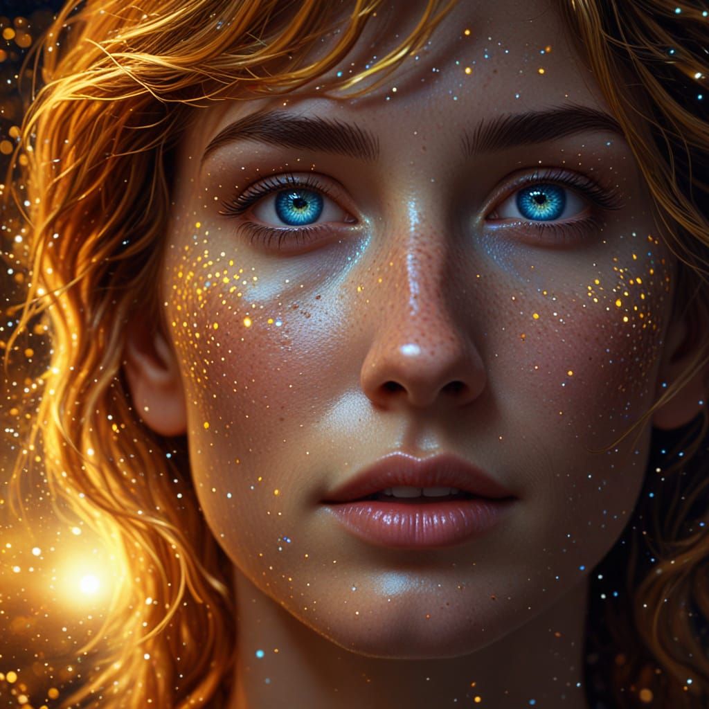 Ethereal Woman Illuminated by a Starry Night Sky