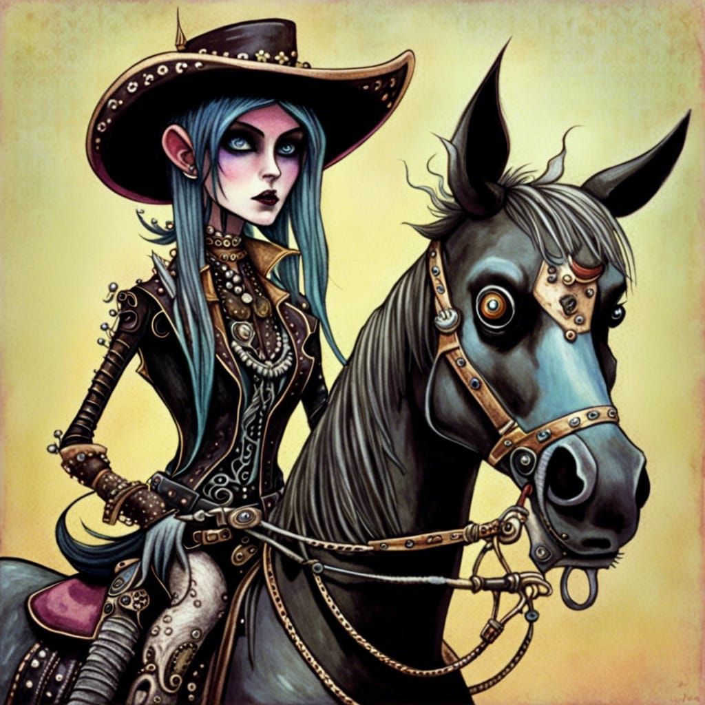 Stitch Punk Goth Cowboys in Burtonesque Style