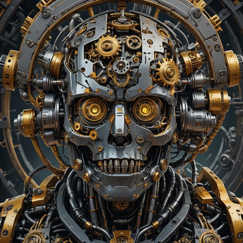 Robot Head with Gears: Detailed Matte Painting