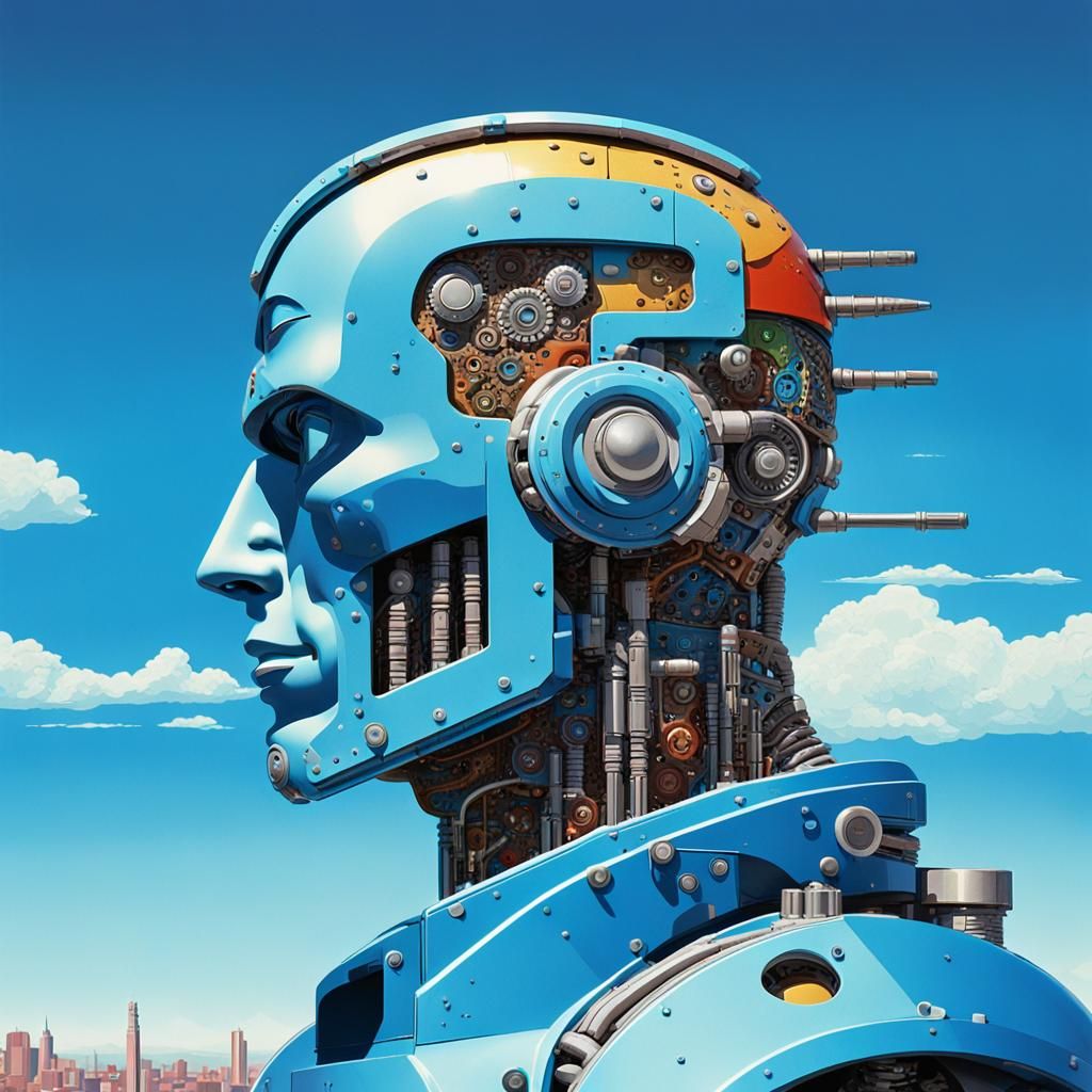 Cyborg Robot: Hyperrealistic Portrait in Cubist Steampunk St...