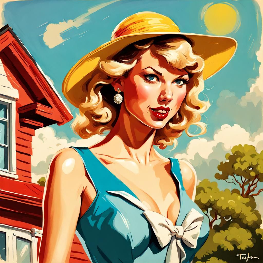 Taylor Swift Cartoon Caricature in Pin-Up Style