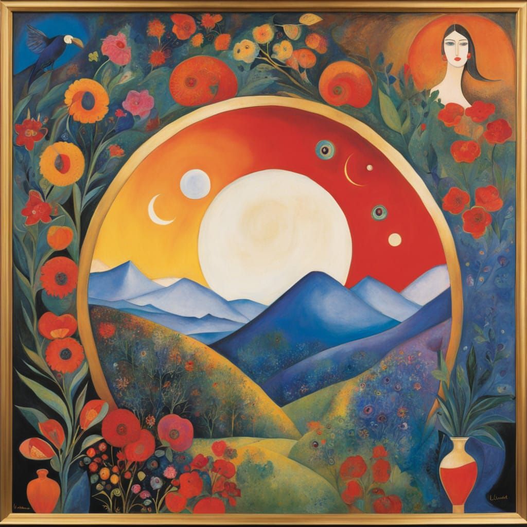 Vibrant Feline Dreamscape in Whimsical Acrylic