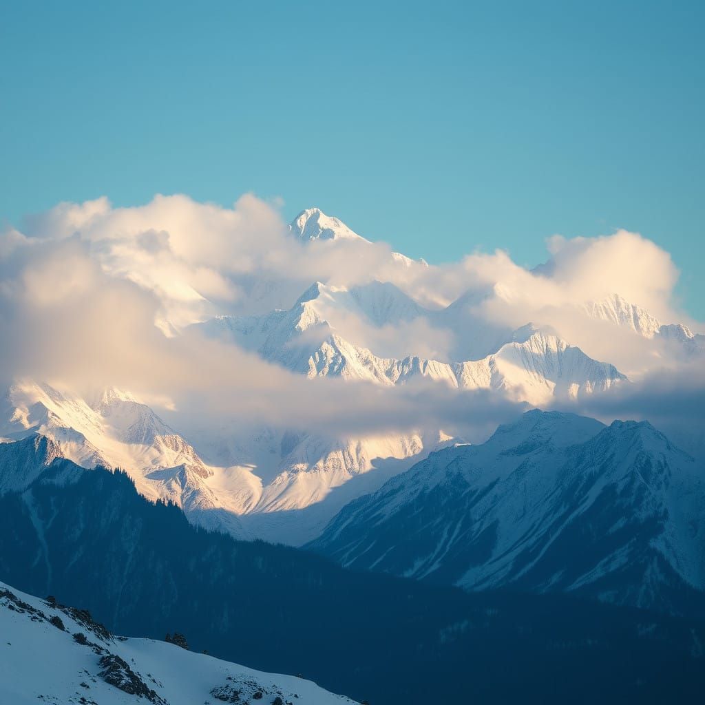 Majestic, Snow-Capped Mountain Range in a Breathtaking, Cine...