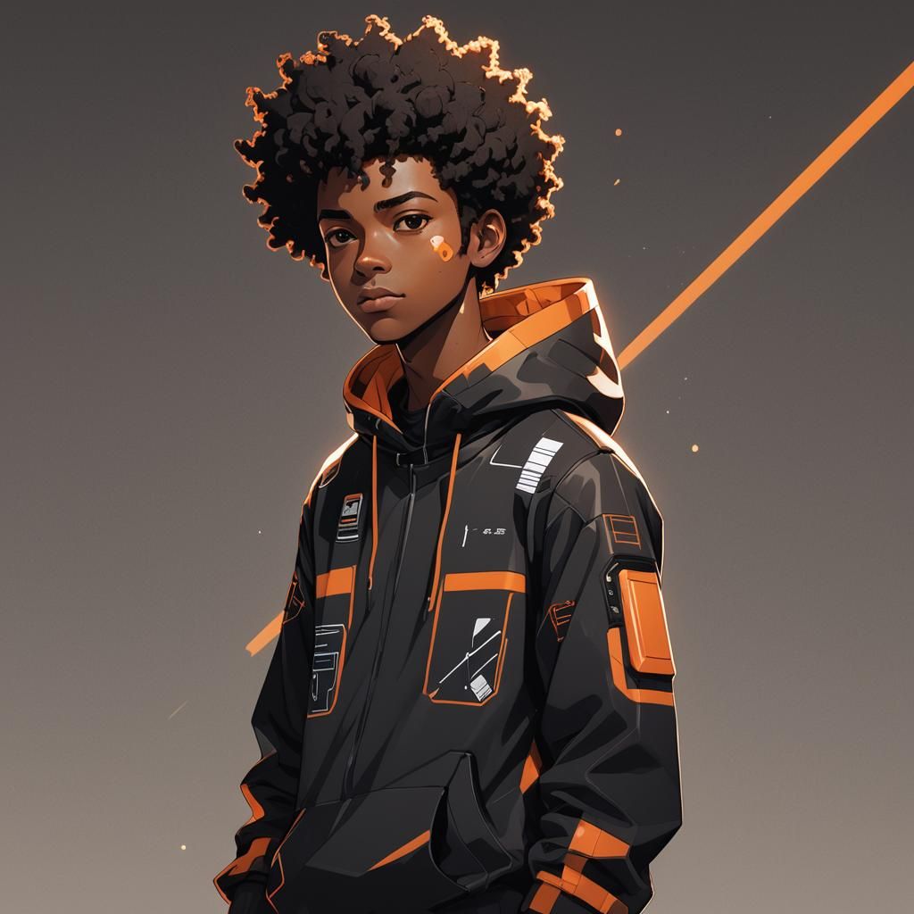 Anime Boy in Robot Hoodie, Studio Trigger Style