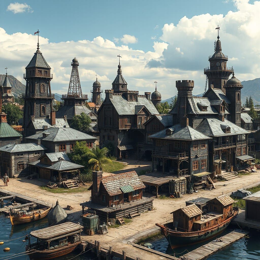 Rustic Frontier Cityscape with Cräb-chitine Architecture