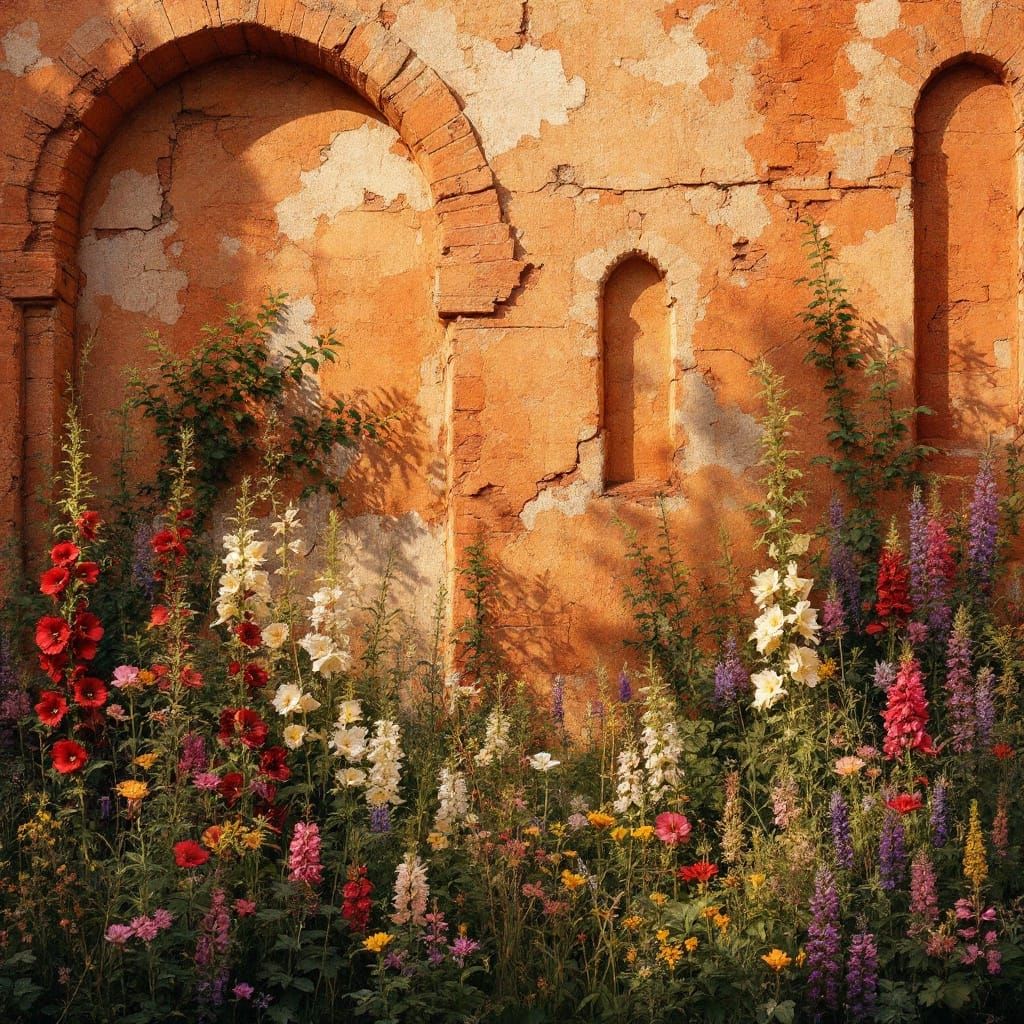 Gothic Castle Garden in Warm Sunset Hues