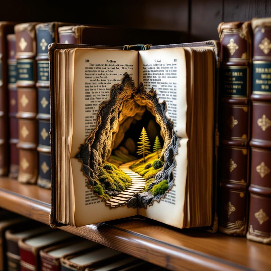 Miniature World Carved Inside Antique Book