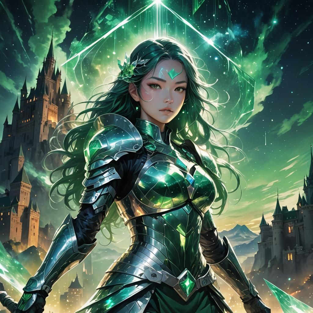 Warrior Girl in Nebula Night Digital Illustration