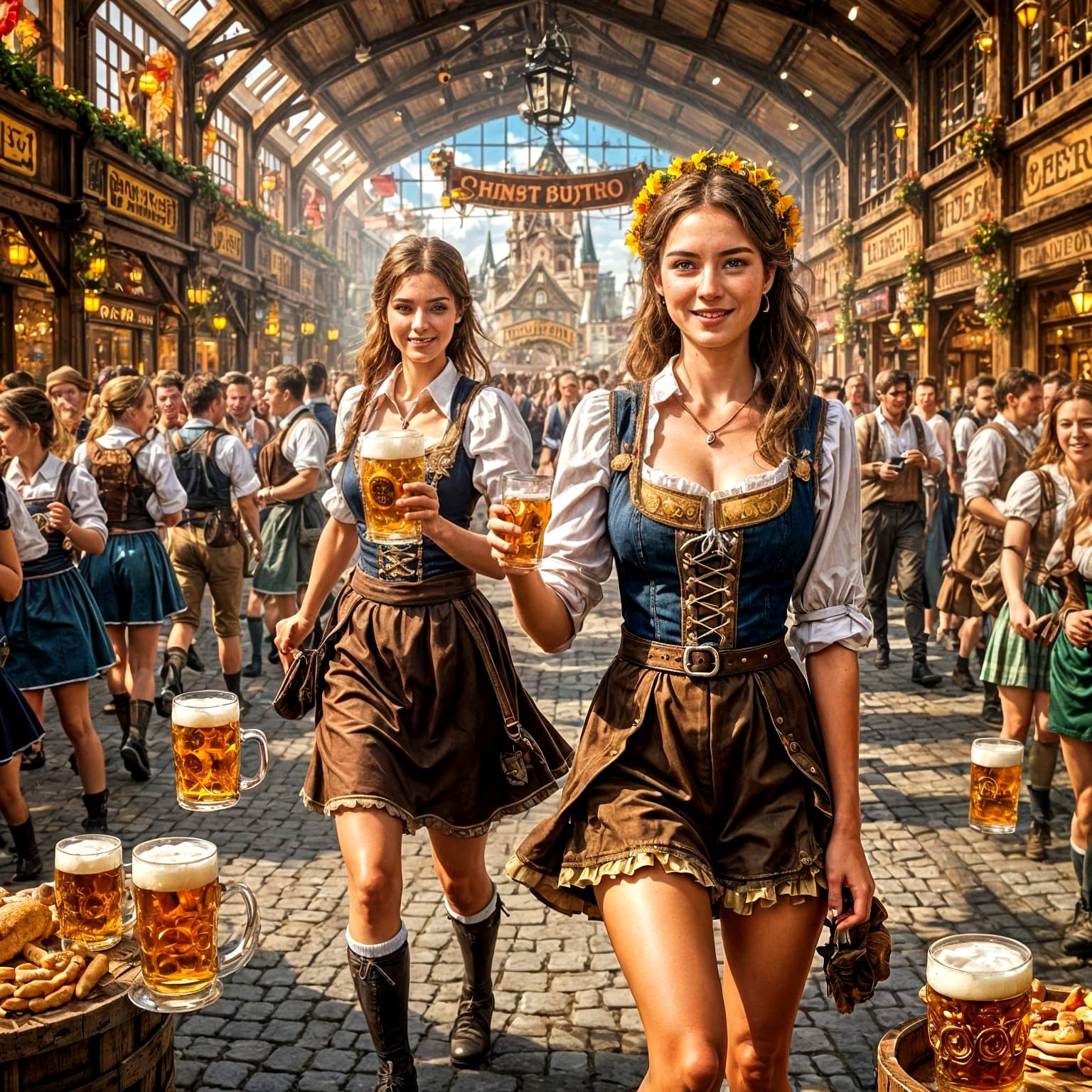 Oktoberfest Girl in Bavarian Attire: Digital Matte Painting