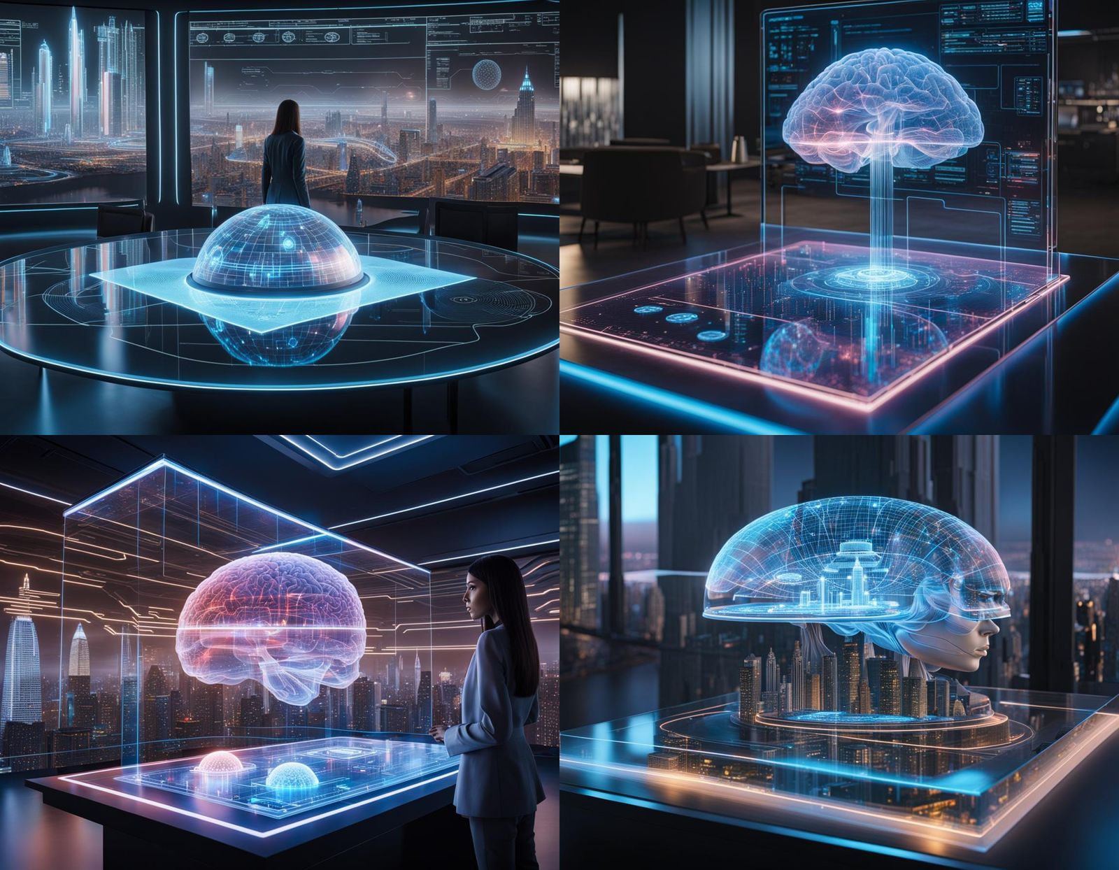Futuristic Hologram Display in Sci-Fi Cityscape