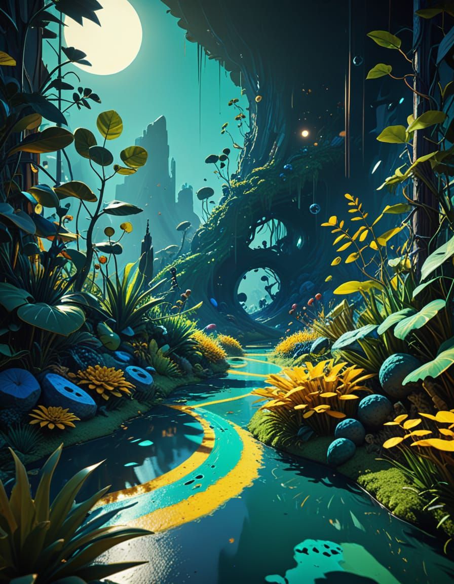 Vibrant Dreamscapes: Geometric Forms Collide with Biomorphis...