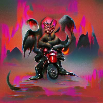 Demon Motorbike Rider in 80s Metal Style