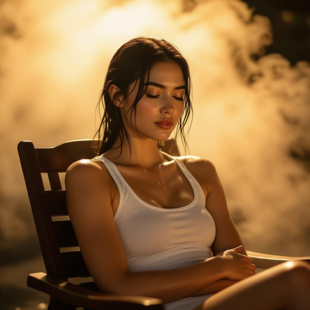 Woman in Steam Relaxing on Chair