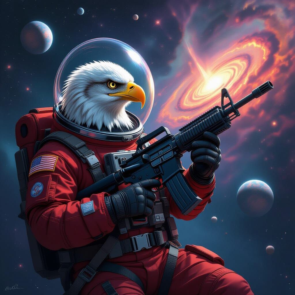 Bald Eagle Astronaut in Retro Sci-Fi Space
