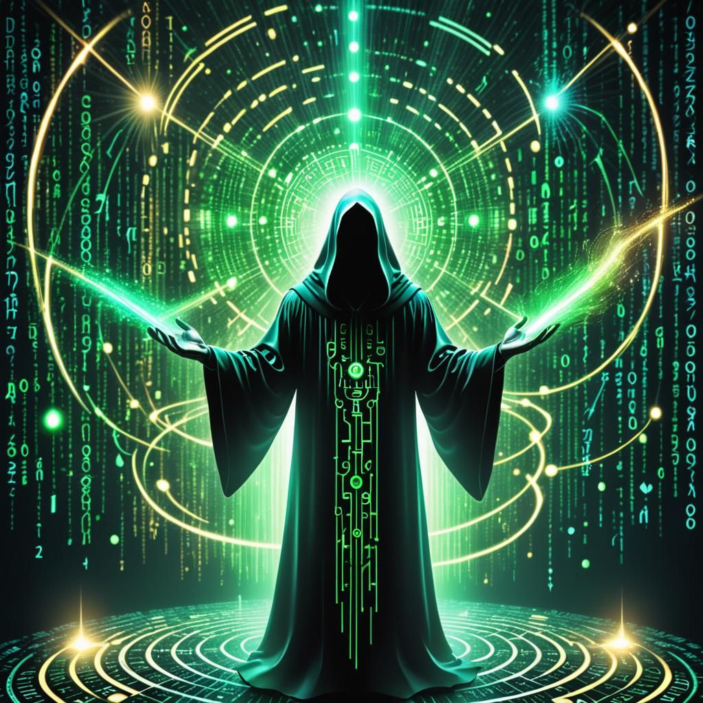Binary Code Wizard Summoning Spectral Beings