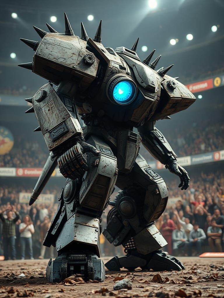 Damaged Warrior Mecha in Fighting Arena