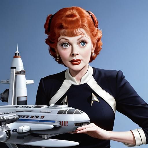 Lucille Ball plays with Star Trek Enterprise model