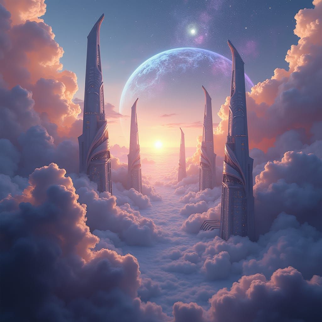 Ethereal Dreamscape of Celestial Spires in Matte Painting St...