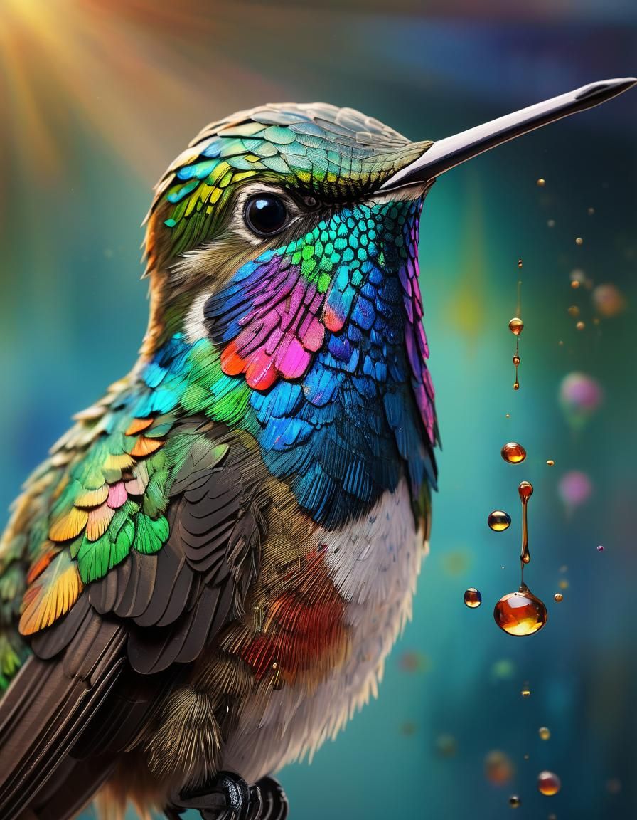 Hyperrealistic Hummingbird Portrait with Intricate Details