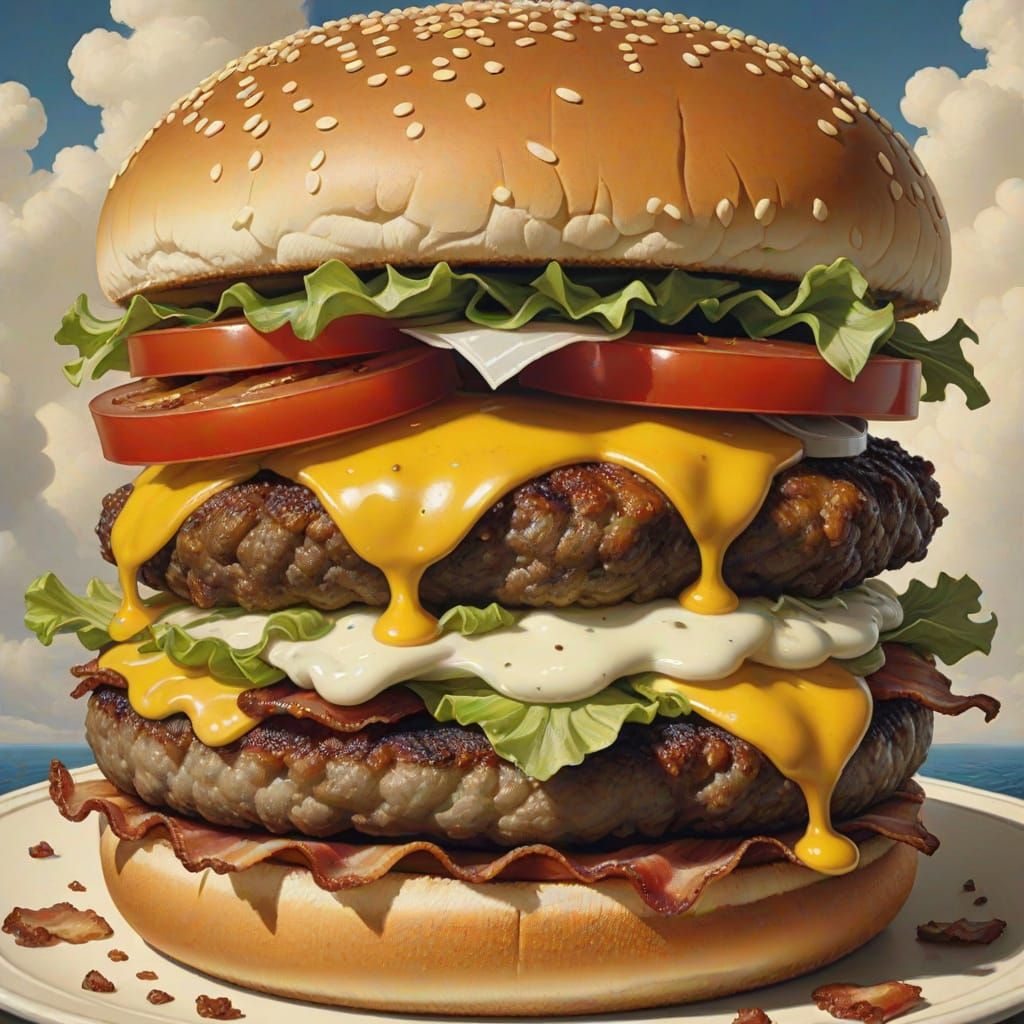 Bacon Cheeseburger in a Surrealist Style