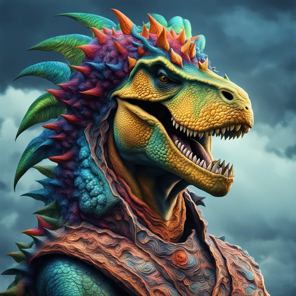 Vibrant Dinosaur Monarch in Cinematic Portrait