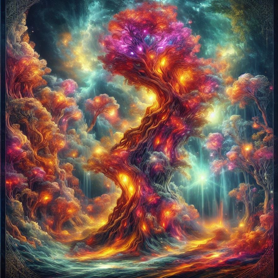 Surreal Monolith Statue with Crystalline Flowers in Art Nouv...