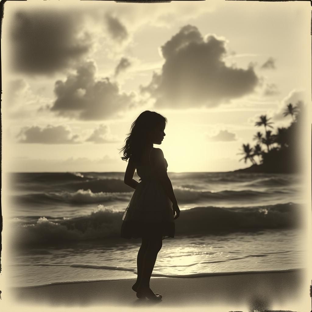 Silhouette on Tropical Beach: Black and White Photography