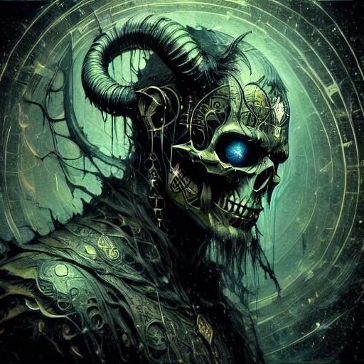 Hyperrealistic Dark Fantasy Necromancer in Dungeon