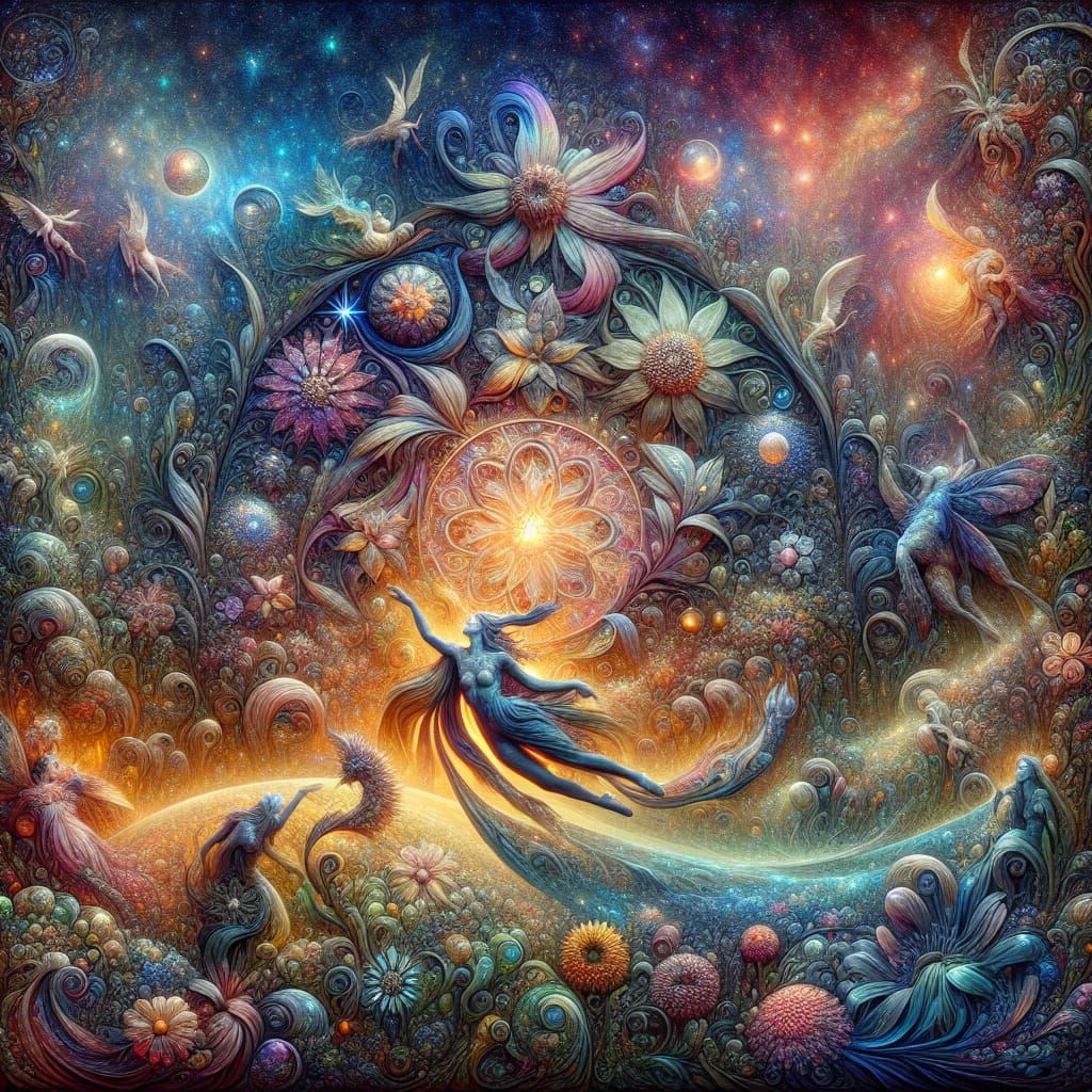 Surreal Spring Awakening in Bas-Relief Style